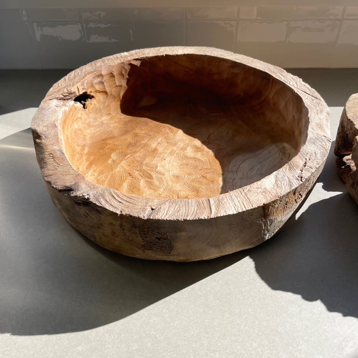 Round Rustic Teak Bowl 40cm