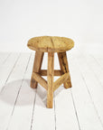 Round Rustic Workers Teak Stool 45cm