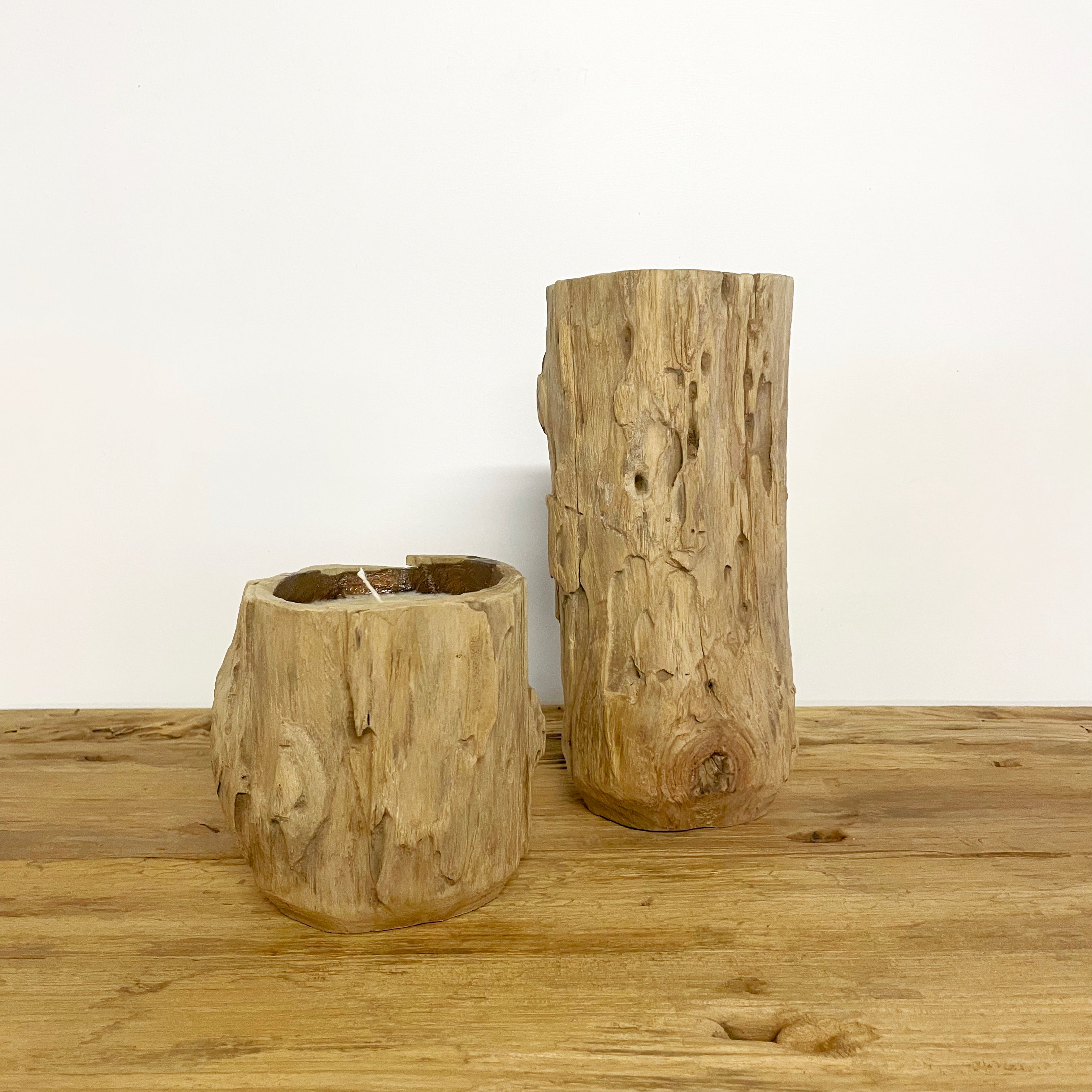 Rustic Teak Candle - Small 11x14cm