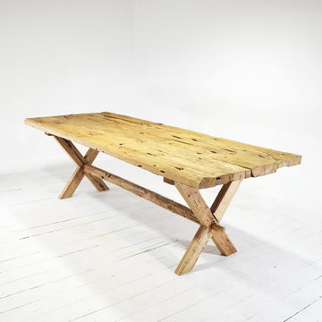 Rustic Teak Timber Cross Leg Dining Table 2.5m x 1m