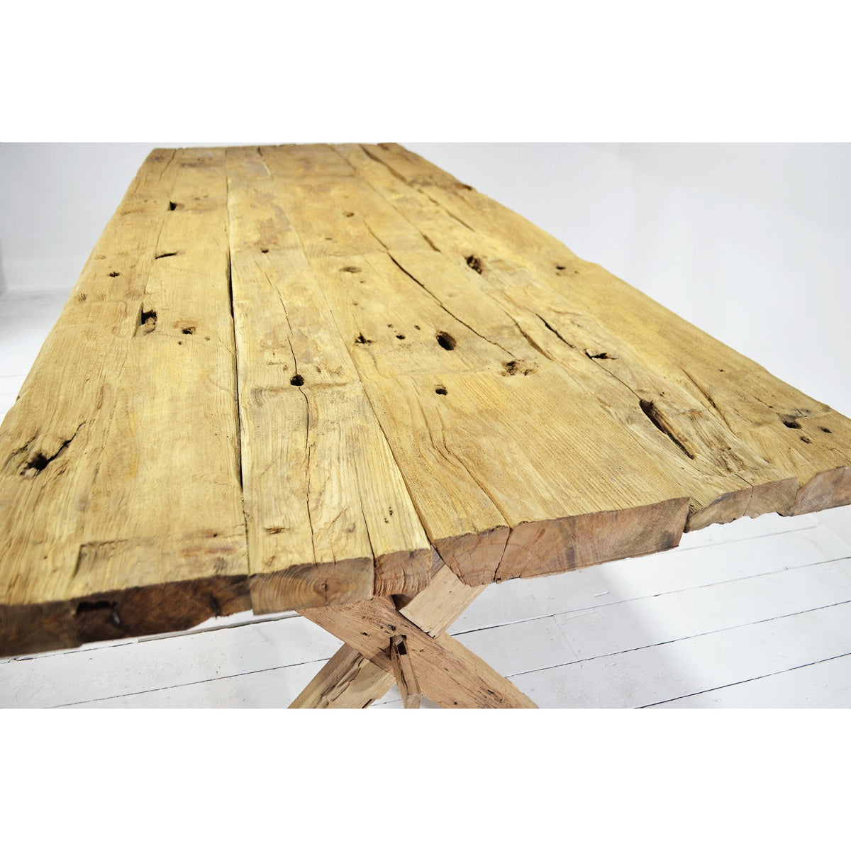 Rustic Teak Timber Cross Leg Dining Table 2.5m x 1m