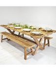 Rustic Teak Timber Cross Leg Dining Table 2m x 1m