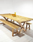 Rustic Teak Timber Cross Leg Dining Table 2m x 1m