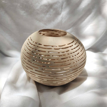 Sandy Carved Coconut Tea Light Cover - Lines