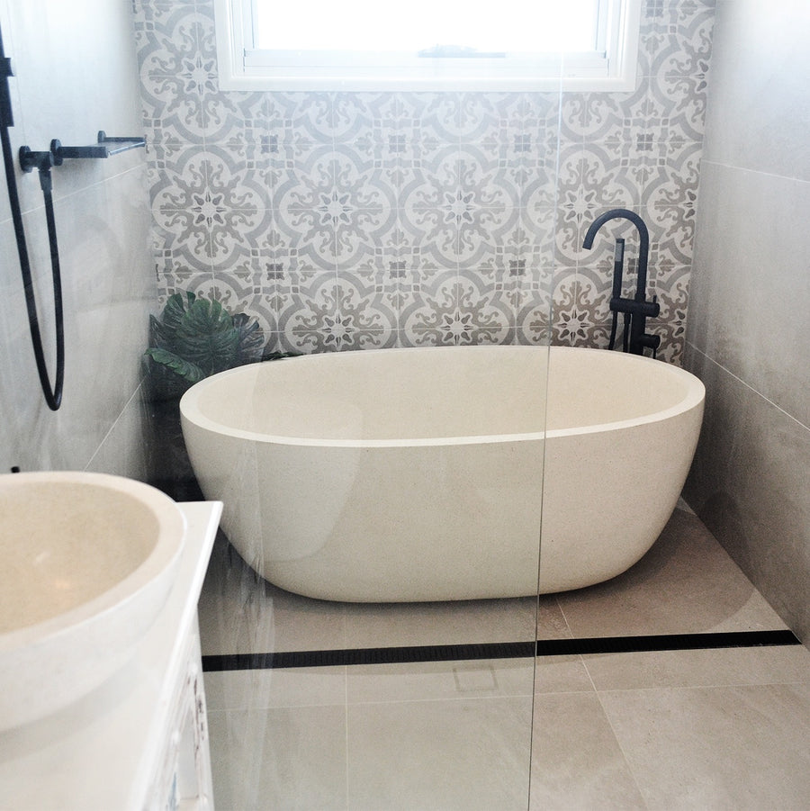 Oval Concrete Terrazzo Stone Bath 1500x900x550mm - Sandy White
