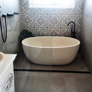 Oval Concrete Terrazzo Stone Bath 1800x1150x600mm - Sandy White