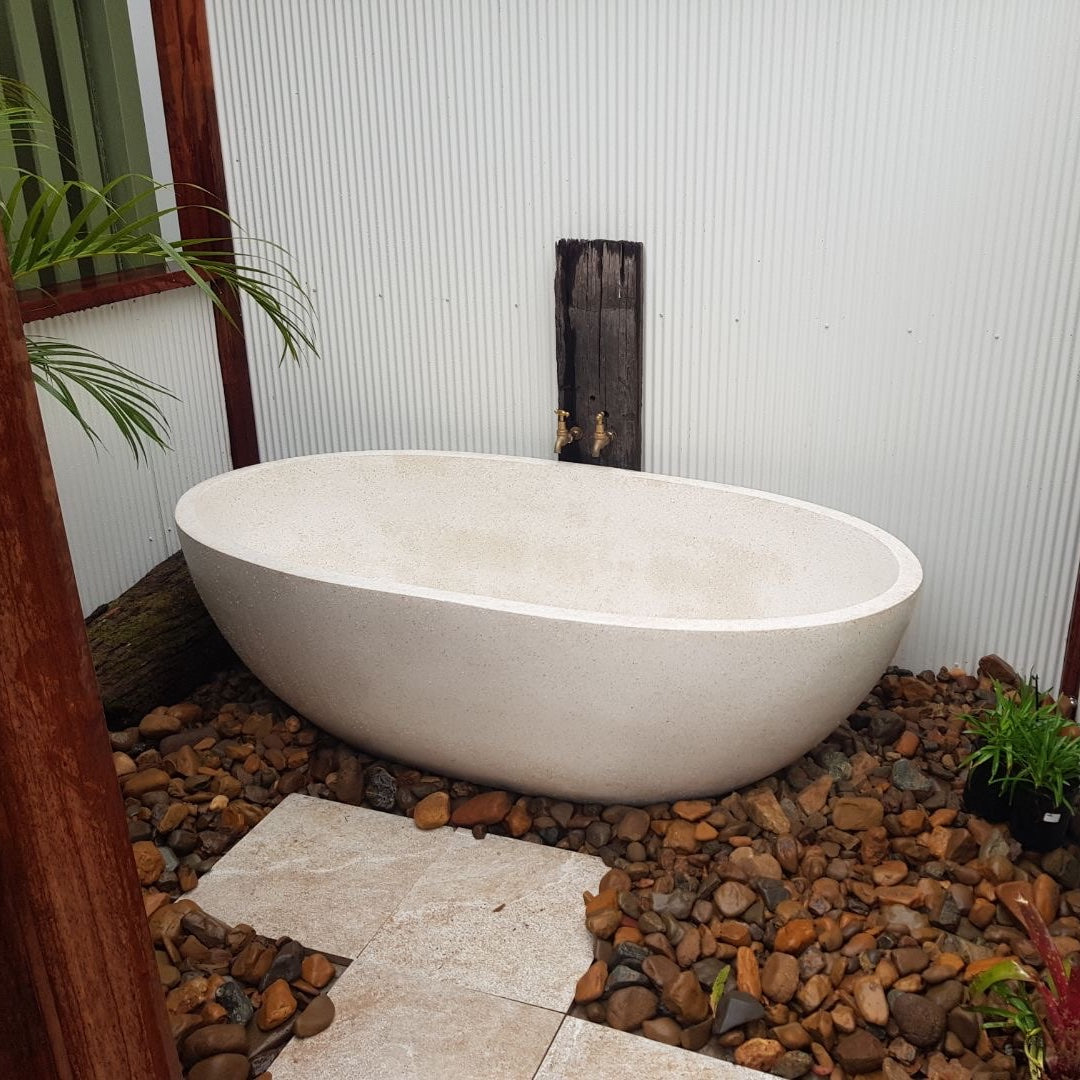 Oval Concrete Terrazzo Stone Bath 1750x900x550mm - Sandy White