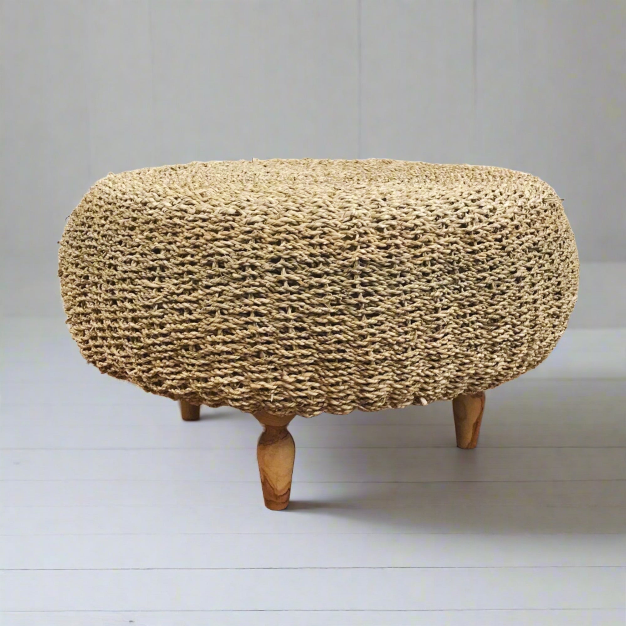 Natural Seagrass Woven Stool Ottoman | Pre Order