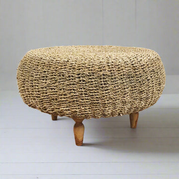 PREORDER - Natural Seagrass Woven Stool Ottoman
