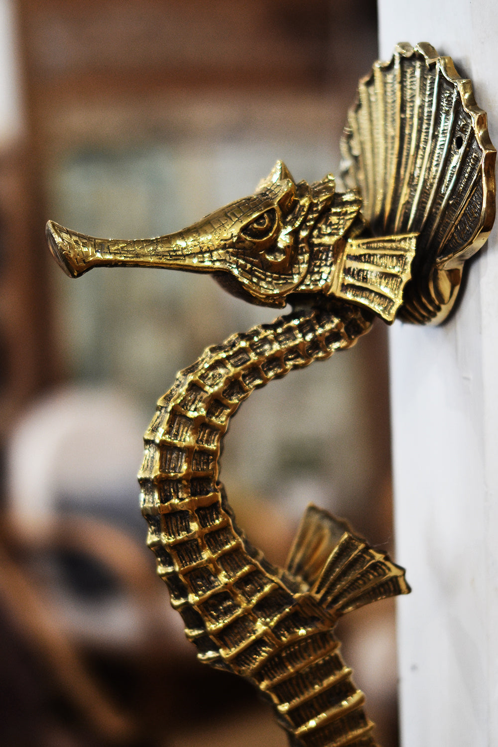 Seahorse Brass Door Handle - Large