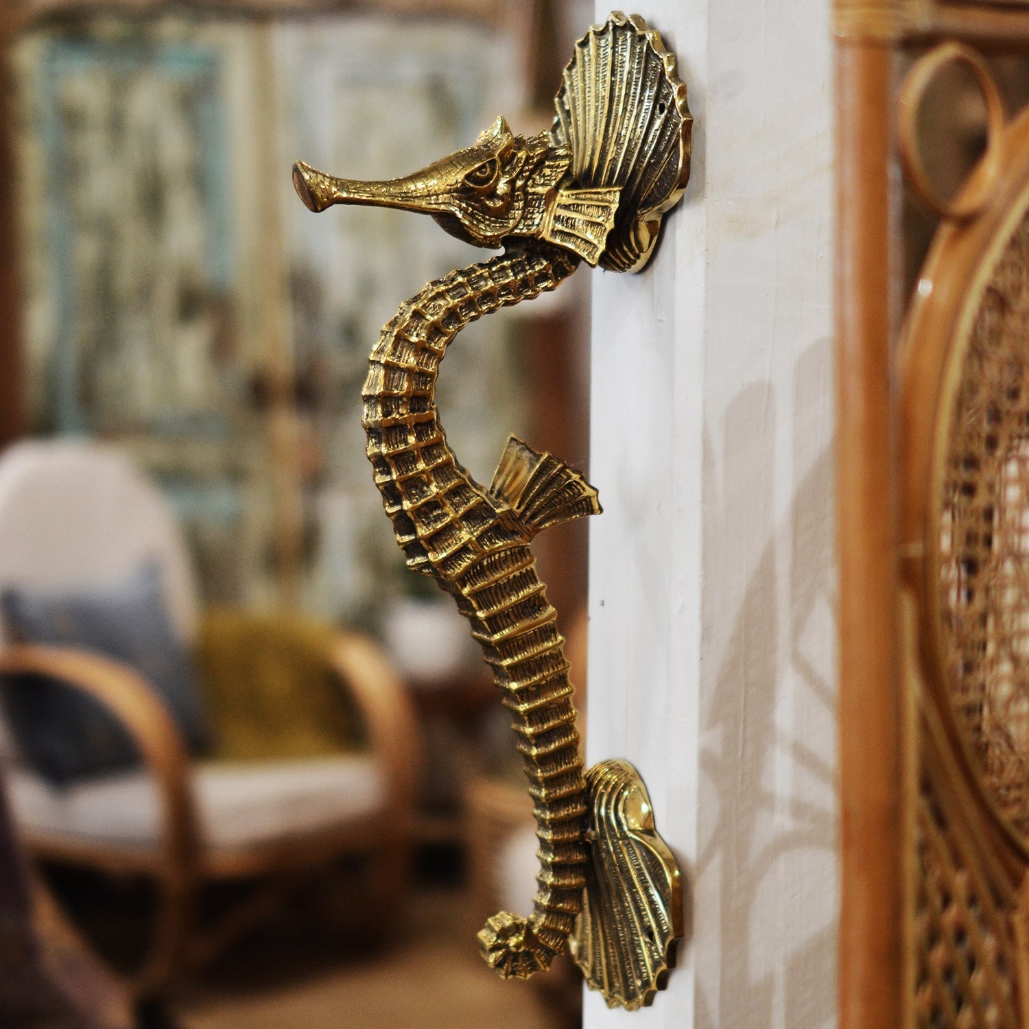 Seahorse Brass Door Handle - Large