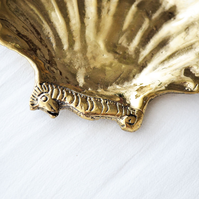 Seahorse Clam Shell Brass Dish