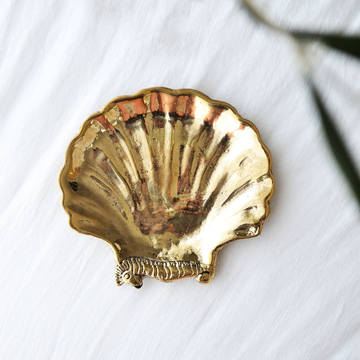 Seahorse Clam Shell Brass Dish