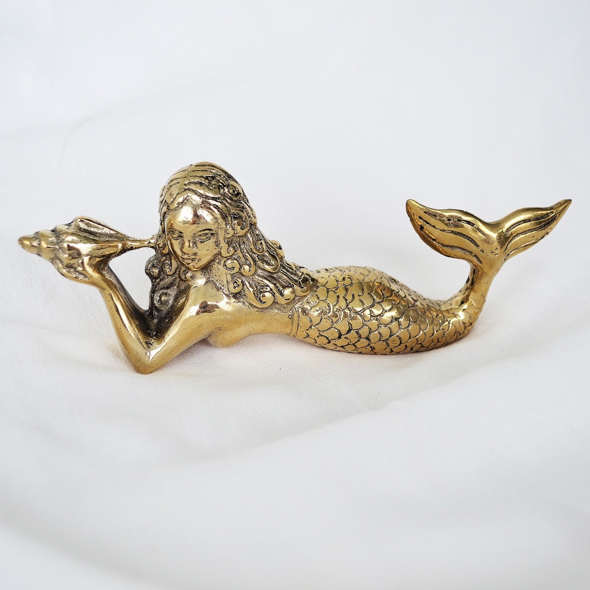 Small Brass Mermaid Laying