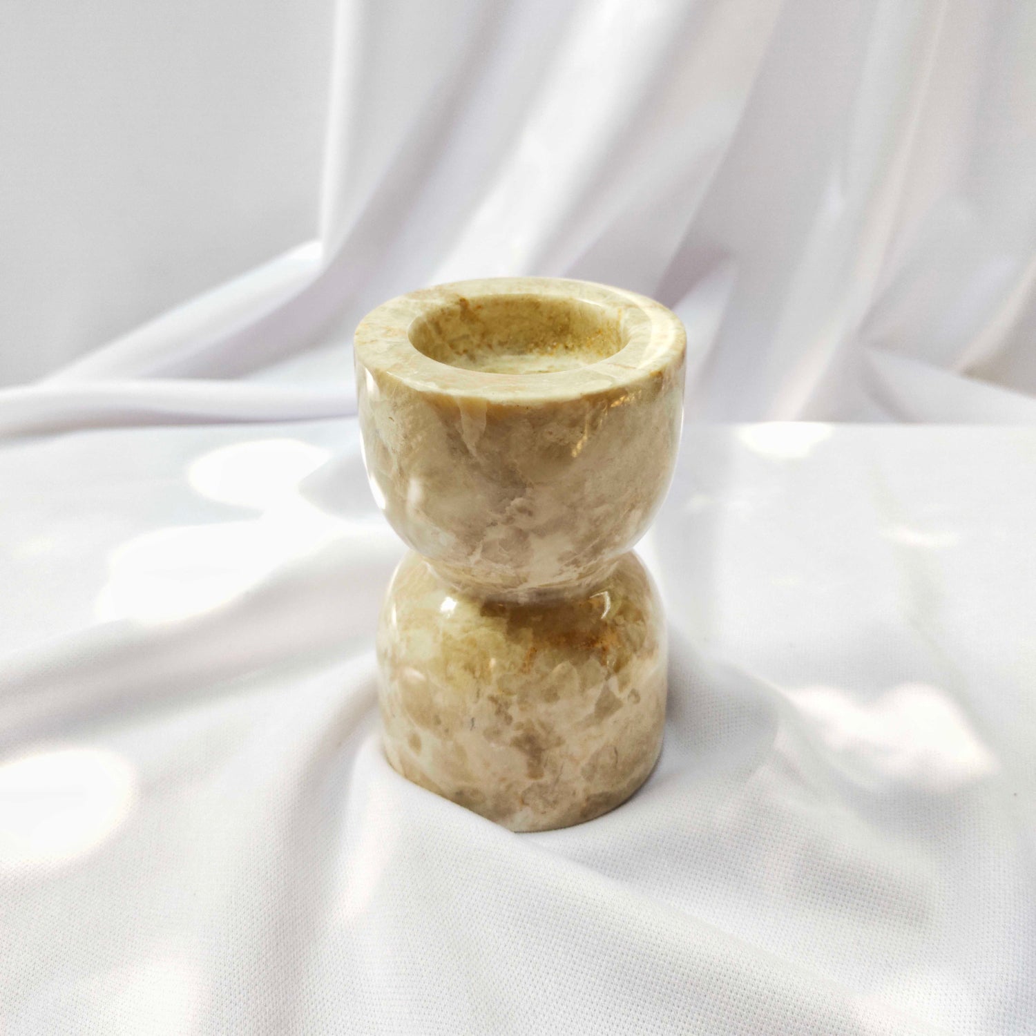 Small Hikari Beige Marble Stone Candle Holder
