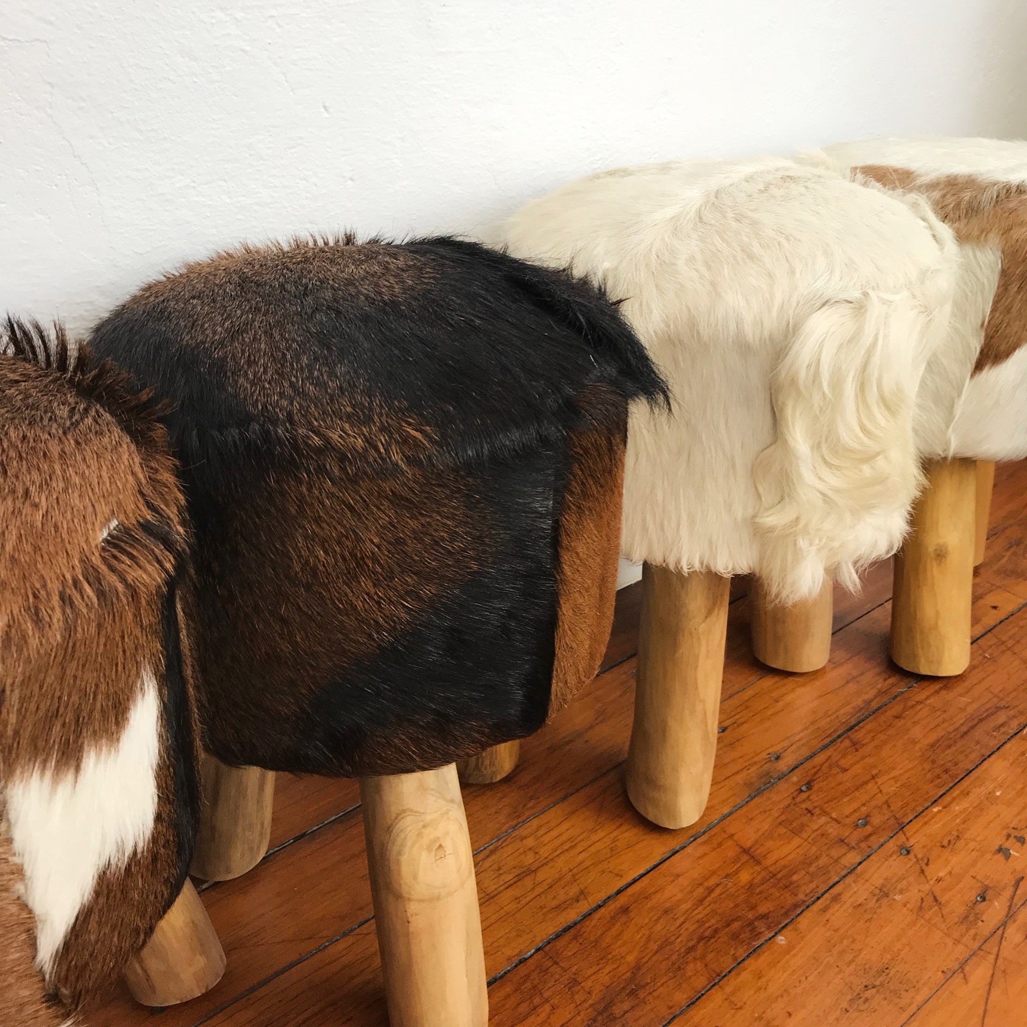Small Round Goat Hide Foot Stool 