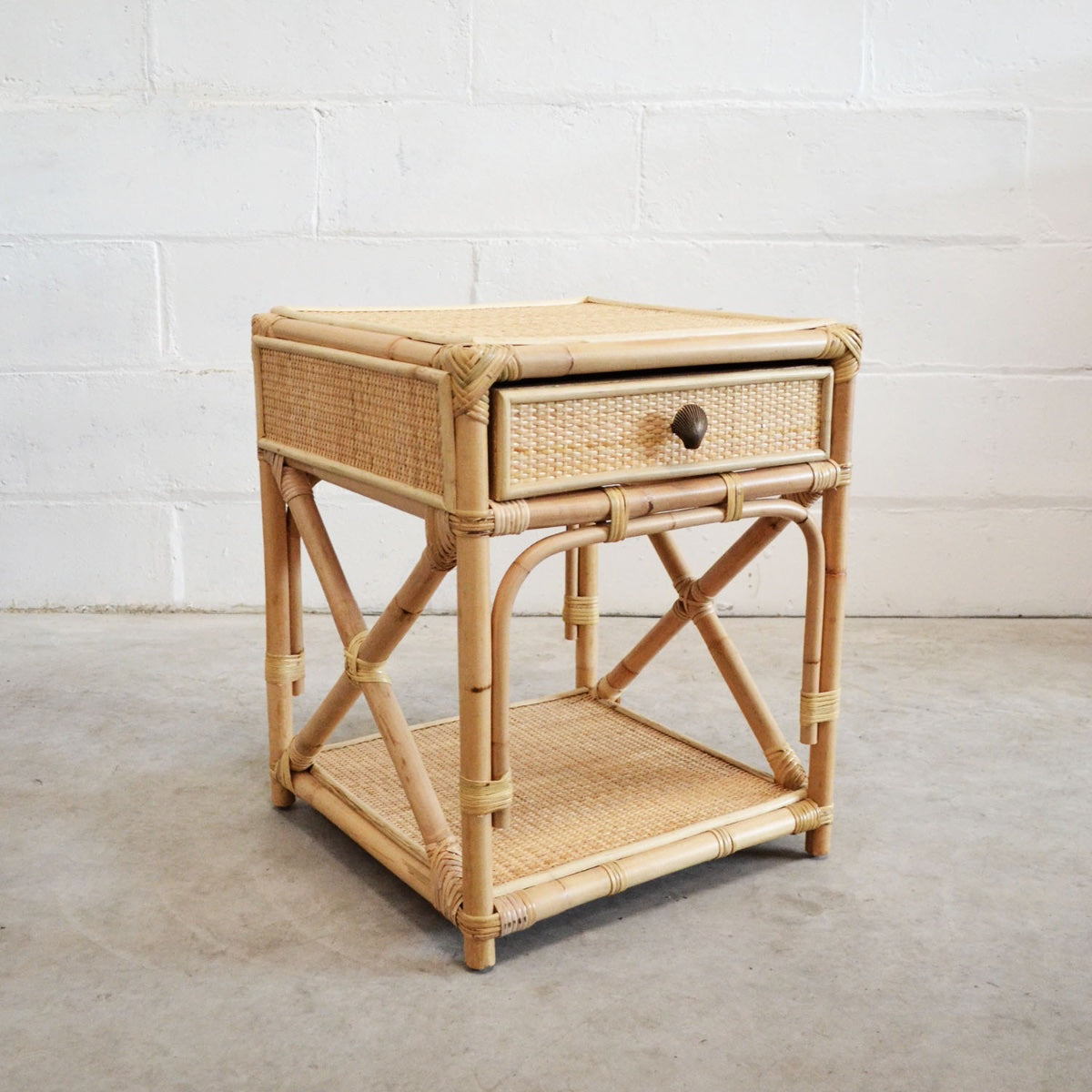 Square Drawer Rattan Side Table 