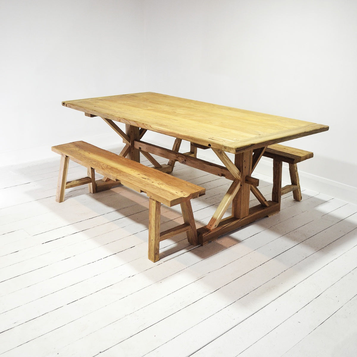 Teak Timber Cross Leg Dining Table 2.5m x 1m