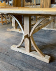 Teak Timber Curved Cross Leg Dining Table 2m x 1m