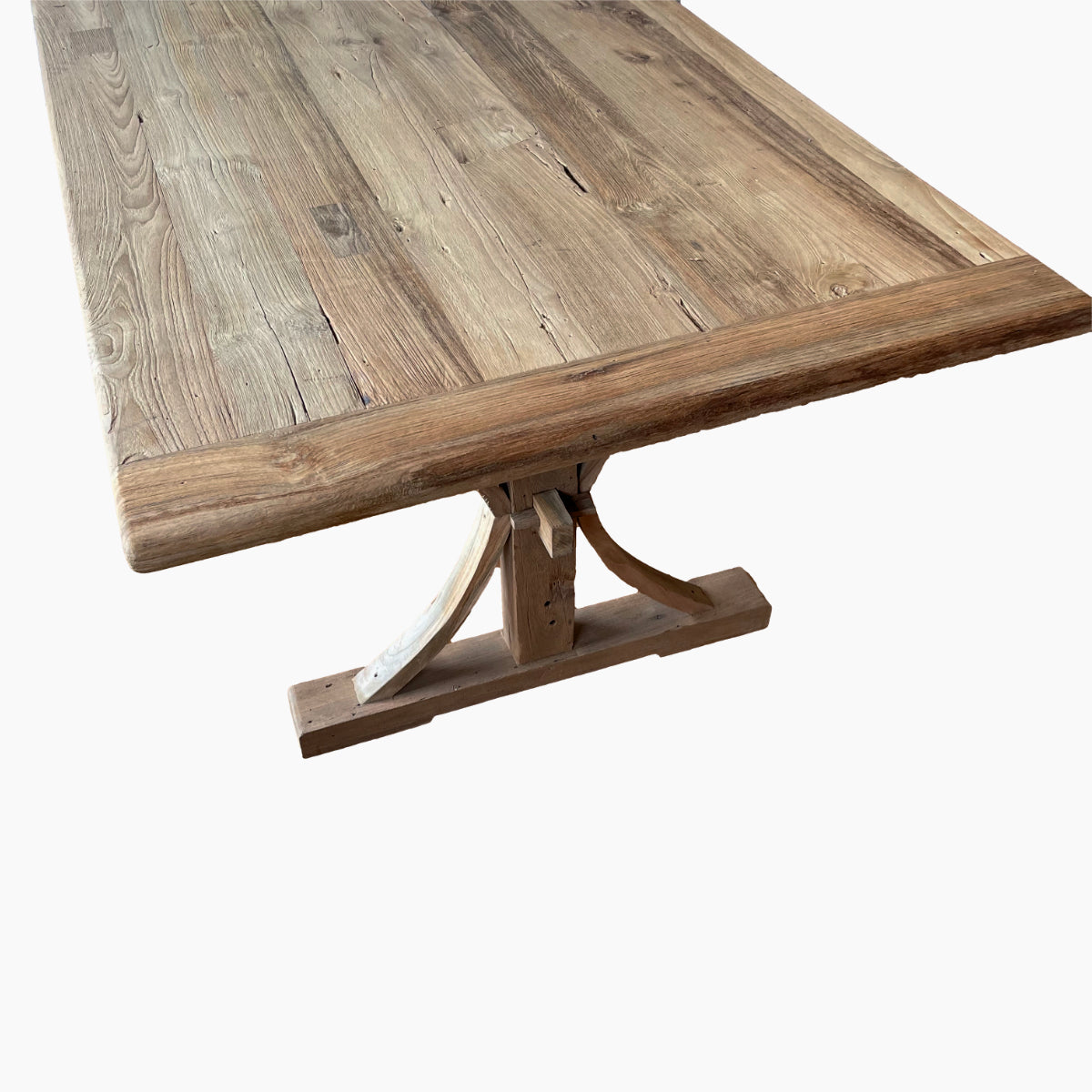 Teak Timber Curved Cross Leg Dining Table 2.5m x 1m