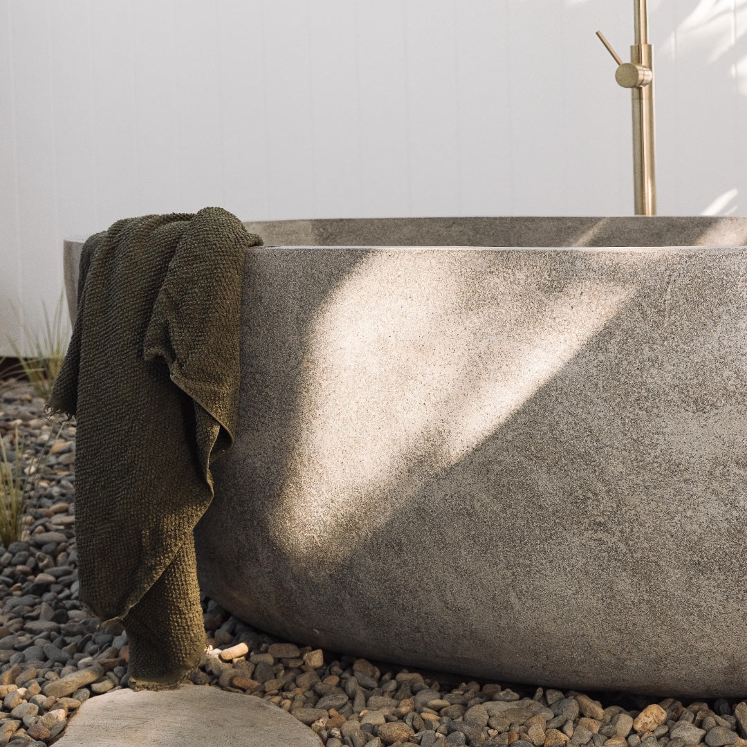 Oval Concrete Terrazzo Stone Bath 1750x900x550mm - Light Grey