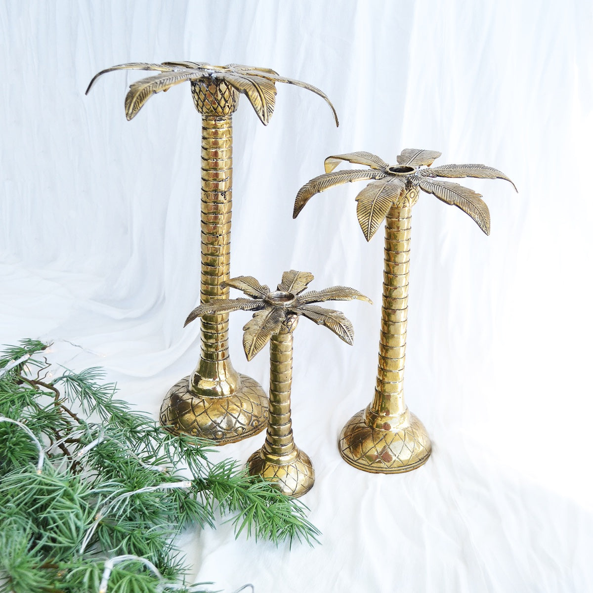 Large Palm Tree Brass Candleholder