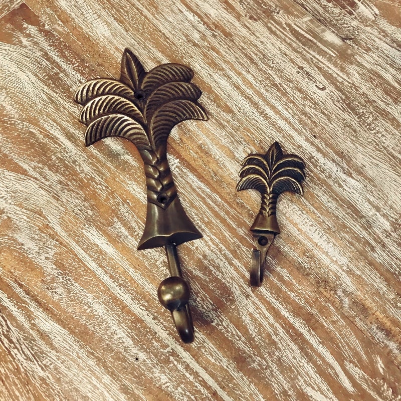Large Tropical Palm Aged Brass Wall Hooks 20cm