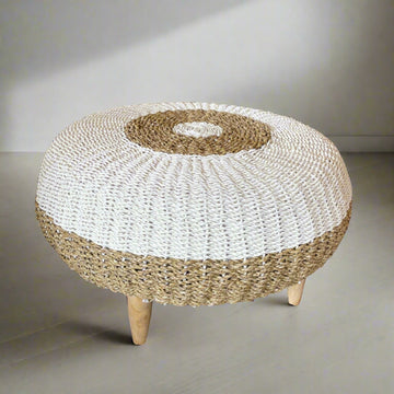 Two Tone Seagrass Woven Ottoman
