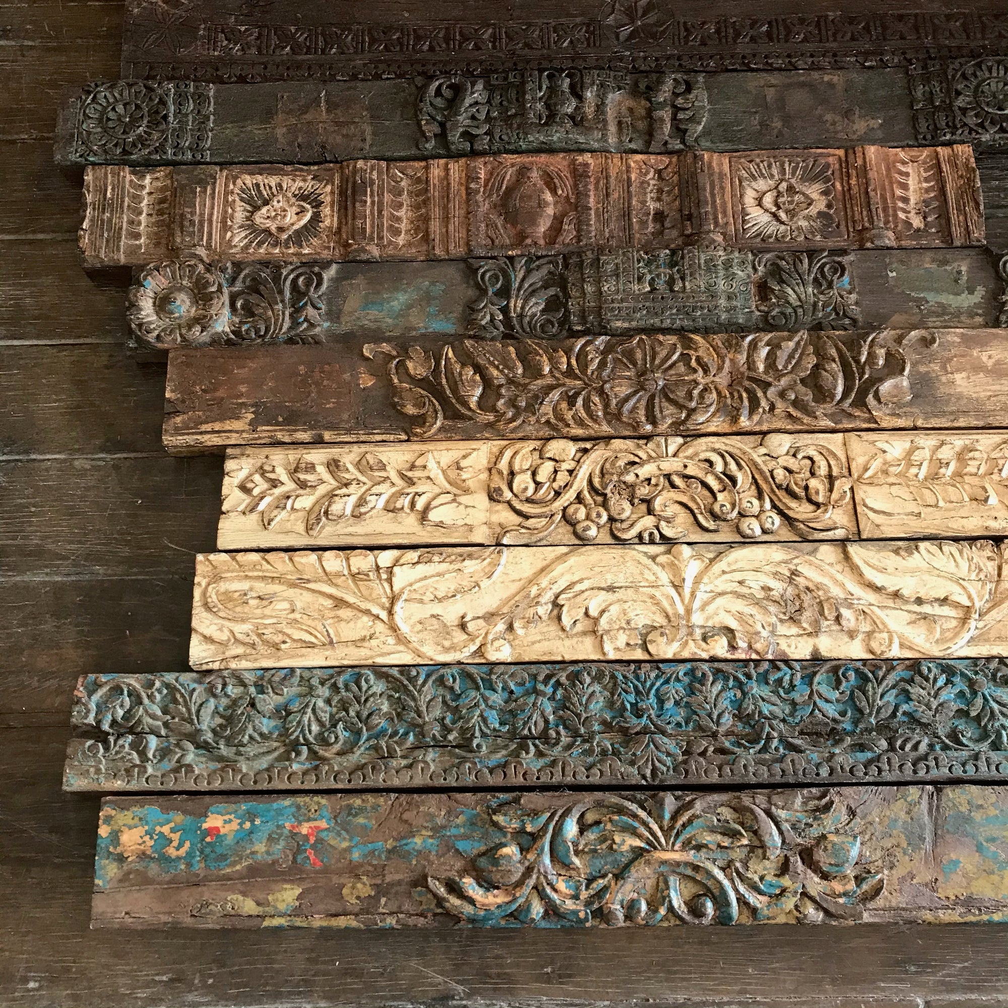 Vintage Indian Carved Timber Panels