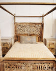 Indian Carved Wooden 4 Poster Bed - Queen