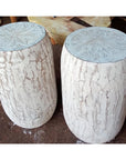 Tribal Carved Palm Stool - White Wash | Pre Order