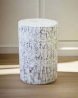 Tribal Carved Palm Stool - White Wash | Pre Order